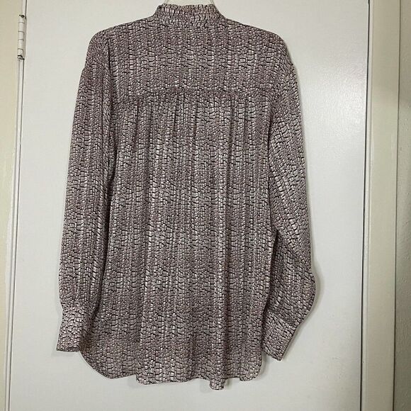 REISS Pink Chiffon Button front long sleeve tie collar metallic trim blouse US 6 - Picture 3 of 7